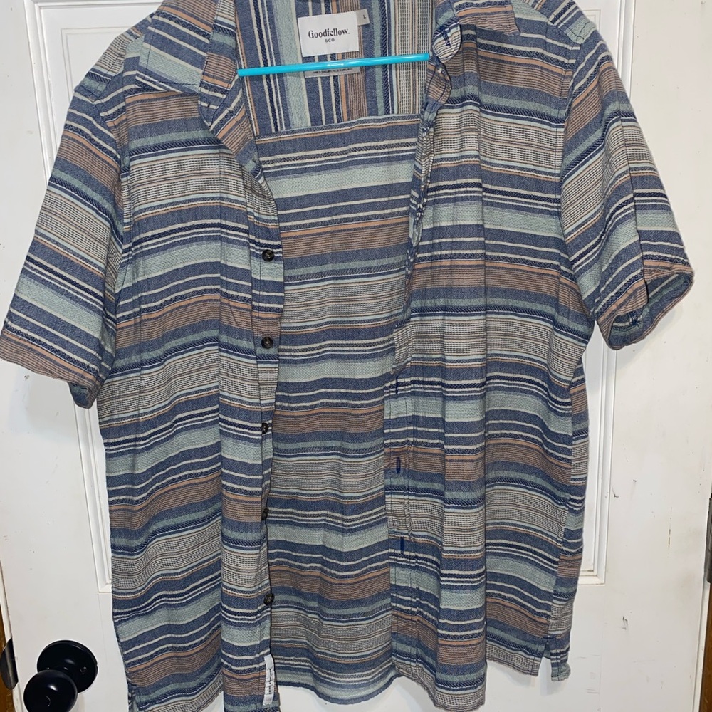 Multi-Colored Striped Short Sleeve Button-Up Shirt